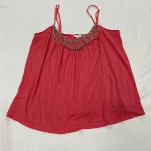 Candies Coral Pink Beaded Sequin Neckline Cami Tank Top Rayon Womens Large